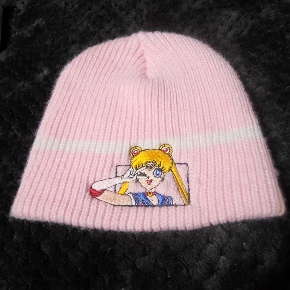 Vintage Sailor Moon Beanie Sock Hat Knit Cap Embroidered 1999 Vtg